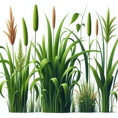 Obraz premium Green cane reed grass isolated on a white background 