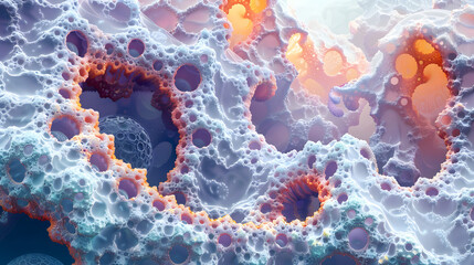 A complex image depicting a fractal landscape with detailed circular, organic shapes in cool tones - obrazy, fototapety, plakaty