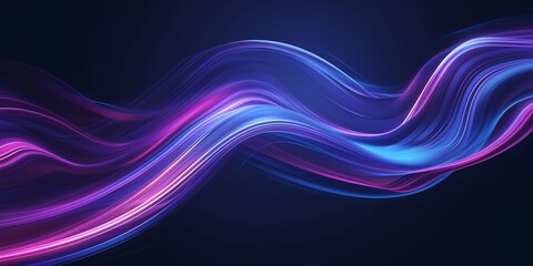 Energetic see-through gradient flow. Purple fluorescent wave. Azure luminous streaks backdrop. Illuminated trail fire track and brilliance swirl. - obrazy, fototapety, plakaty