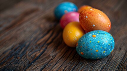Obraz na płótnie Canvas Festive eggs displayed on a rustic wooden surface.