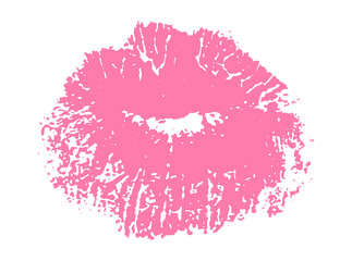 Beautiful lips, pink lipstick kiss. Vector illustration - obrazy, fototapety, plakaty