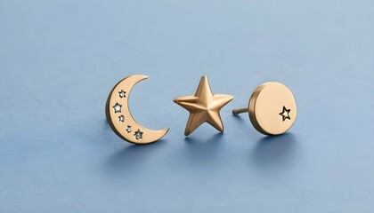 A Pair Of Mismatched Stud Earrings Featuring A Moo - Powered by Adobe