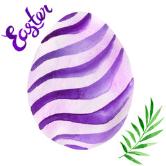 Watercolor purple egg and green branch illustration for Easter egg hunt. Hand painted lettering.
- 758268345