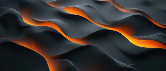 Orange vibrations in progression on a dark gray background. Abstract background or screensaver for a 34-inch widescreen monitor. AI generative.