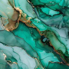 Abstract fluid painting background in emerald and bronze color