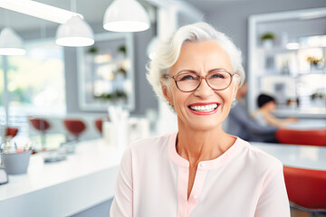 Older Woman Sitting in Dental Chair - obrazy, fototapety, plakaty