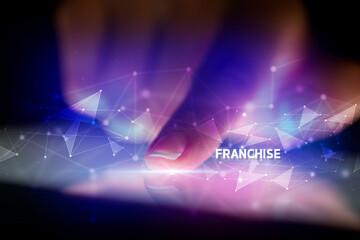 Finger touching tablet with business connection concept