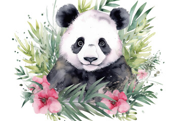 poster Watercolor animal tropical exotic Jungle baby cartoon panda panda print summer A illustration