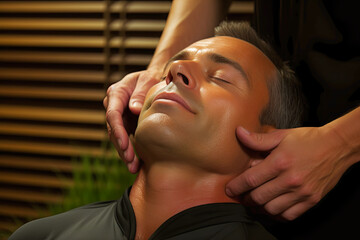 a man receives a facial massage from a professional hairdresser