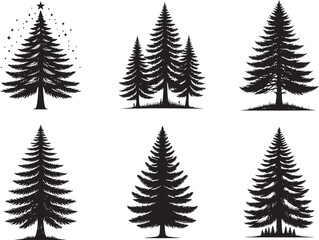 Obraz premium Pine tree silhouette vector illustration set
