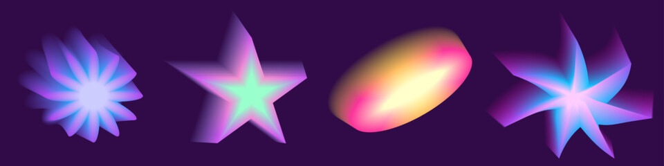 Gradient Y2k shape blur set. Flower, star, planet blurry aesthetic y2k. Vector pastel form illustration. Aura gradient shape © Анжелика Полтавец