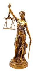 Statue of Lady Justice Holding Scales of Justice - Transparent background, Cut out