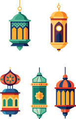 Fototapeta premium Intricately Designed Set of 5 Arabic Ramadan Lanterns Vector: Stylish Cultural Symbols
