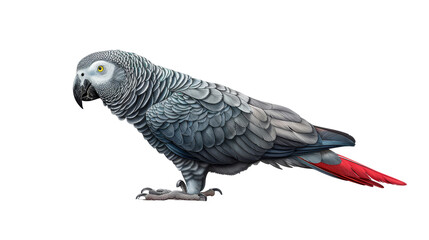 Obraz premium Gray and Red Parrot Standing on White Surface - Transparent background, Cut out