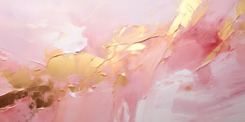 Pink and gold oil paint background, texture of rough paintbrush strokes, abstract pattern. Concept...