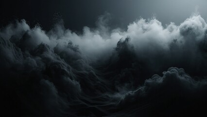 Noir Mist Abstract 3D Background Featuring a Black Palette with Ethereal Fog and Subtle Light Effects, Creating an Enigmatic Atmosphere