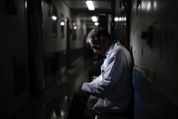 Fotobehang Reflective Doctor in Hallway © spyrakot