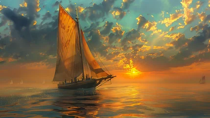 Deurstickers sailing boat at sunset © Jeanette