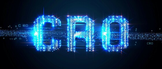 Digital blue matrix binary code forms the acronym CRO , symbolizing the concept of Conversion Rate Optimization.
