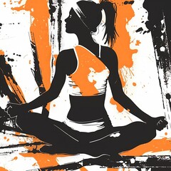 pop art poster for a pilates class, white, orange and black tones