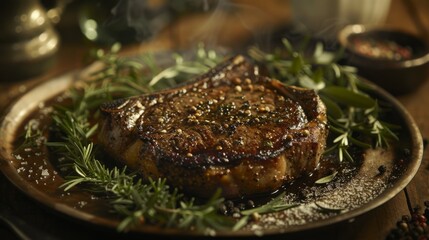 Steak with herbs and rosemary