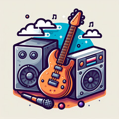 Vector illustration of a guitar with speakers