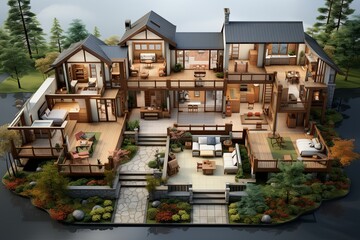 Layout  house with designated functional areas and convenient arrangement, Copy space, Generative AI