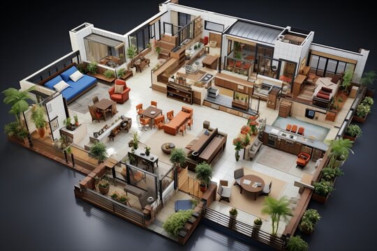 Layout  house with designated functional areas and convenient arrangement, Copy space, Generative AI