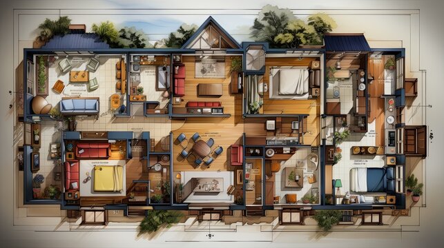 Layout  house with designated functional areas and convenient arrangement, Copy space, Generative AI