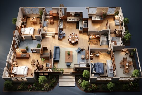 Layout  house with designated functional areas and convenient arrangement, Copy space, Generative AI