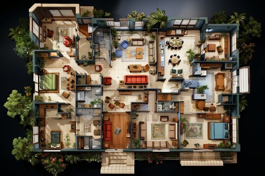 Layout  house with designated functional areas and convenient arrangement, Copy space, Generative AI