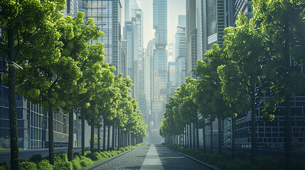 ecológico na cidade moderna com árvores para redução de dióxido de carbono. Prédio de escritórios com ambiente verde. Edifícios corporativos reduzem CO2