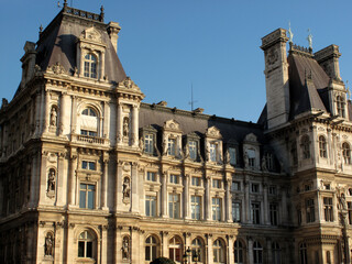 Mairie de Paris - Hotel de Ville - Place de l'Hotel de ville - City hall - 4th arrondissement or district - Paris - France - obrazy, fototapety, plakaty