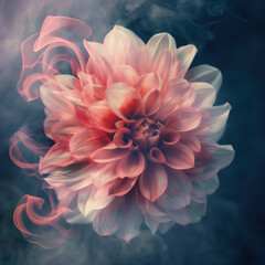 a delicate pink dahlia flower, In a light haze