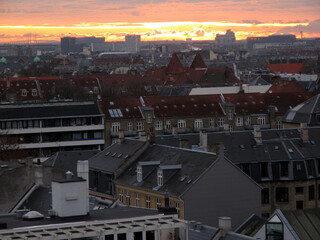 Skyline in the morning - City viewed from a 9th floor building in Frederiksberg area - Copenhagen - Denmark