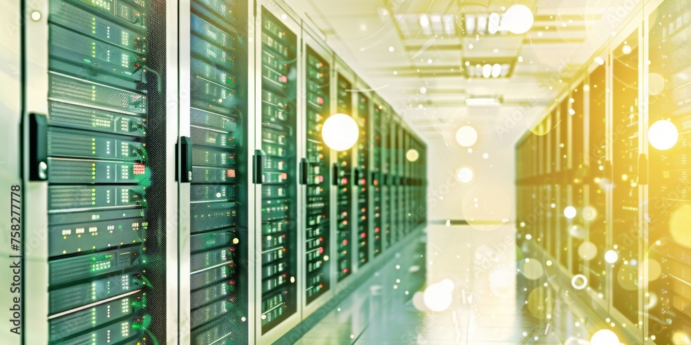 Poster Data Driven: The Luminous Aisles of a High-Tech Data Center, Powering the Pulse of Global Connectivity and Information Storage, Generative AI