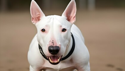 A Goofy Bull Terrier With A Comical Expression - obrazy, fototapety, plakaty