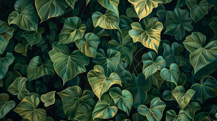 Seamless pattern with green leaves of monstera. AI.