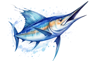 Tuinposter background blue white watercolors marlin a fish cute © akk png