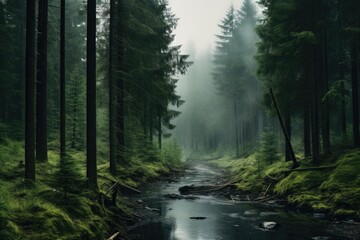 Fototapeta na wymiar forest scene in the mist