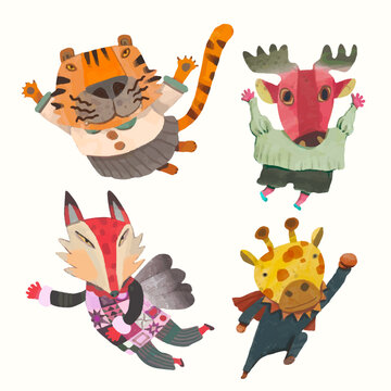 Animal kids illustration. watercolor vector.