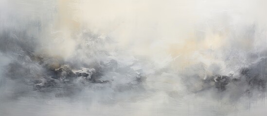A atmospheric painting capturing a cloudy grey sky with billowing smoke creating a mysterious and moody natural landscape event