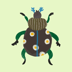 Bug, watercolor painting vector of cute insect. isolated animal illustration.