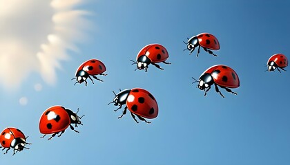 Ladybugs Flying In Formation Across The Sky