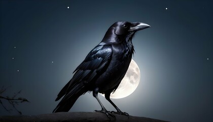 A Crow With Its Feathers Shimmering In The Moonlig