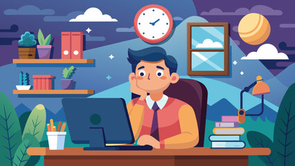 man sitting desk dreams something vector  illustration