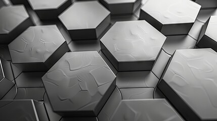 Monochrome close-up of an abstract geometric pattern with hexagonal shapes creating a textured surface.