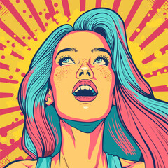 Surprised woman with open mouth. Pop art retro vector illustration.