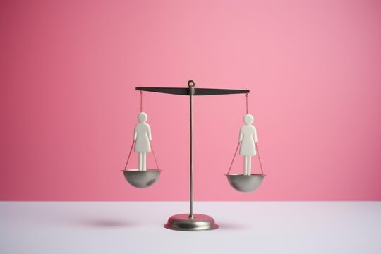 A gender parity concept with white figures on a balance scale. Gender Parity Concept on Balance Scale