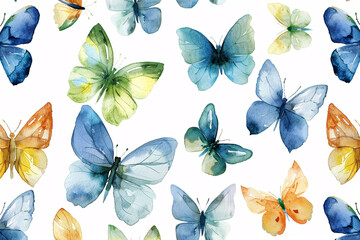 Watercolor butterflies on a white background